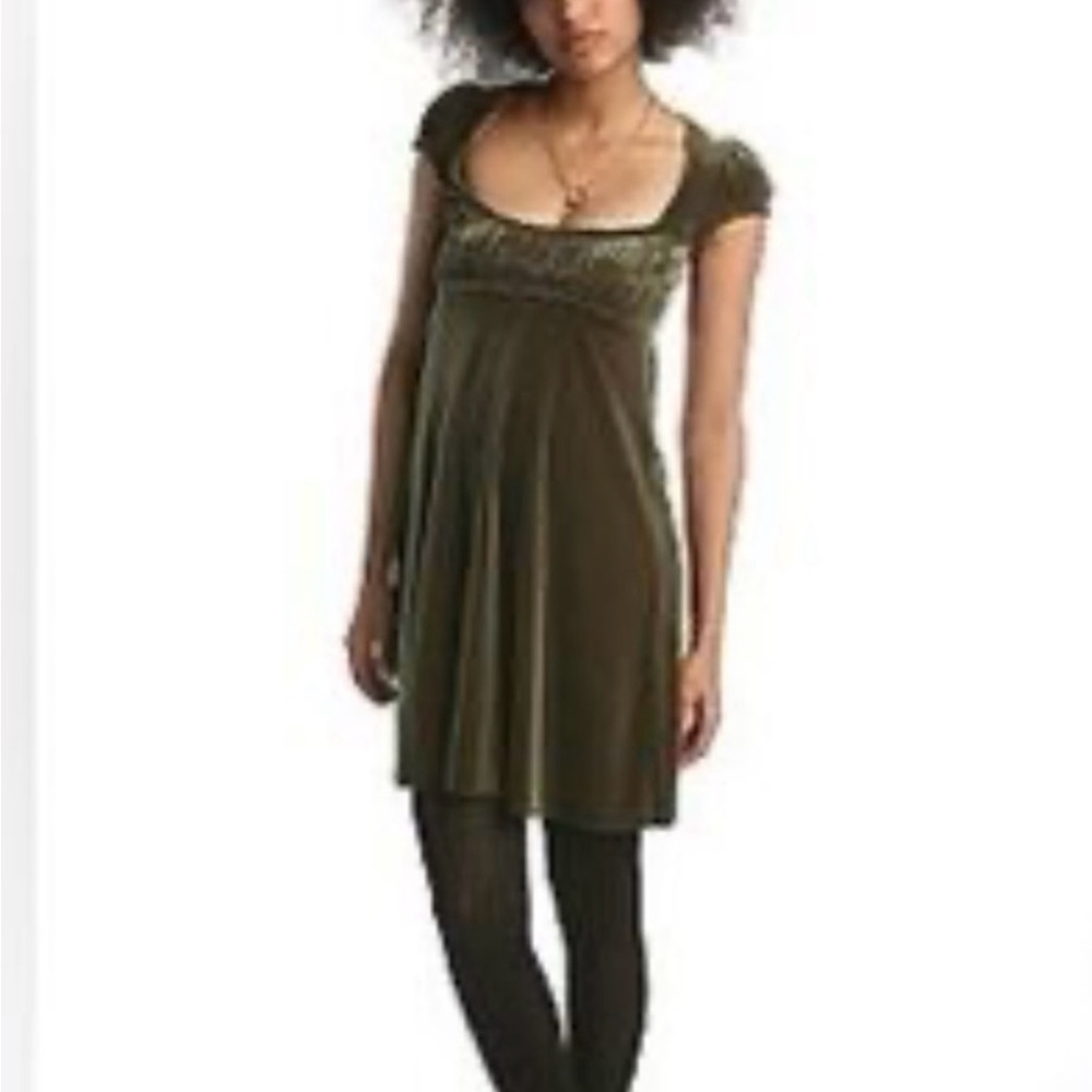 NWT Free People Forest Green Velvet Mini Dress | Size M